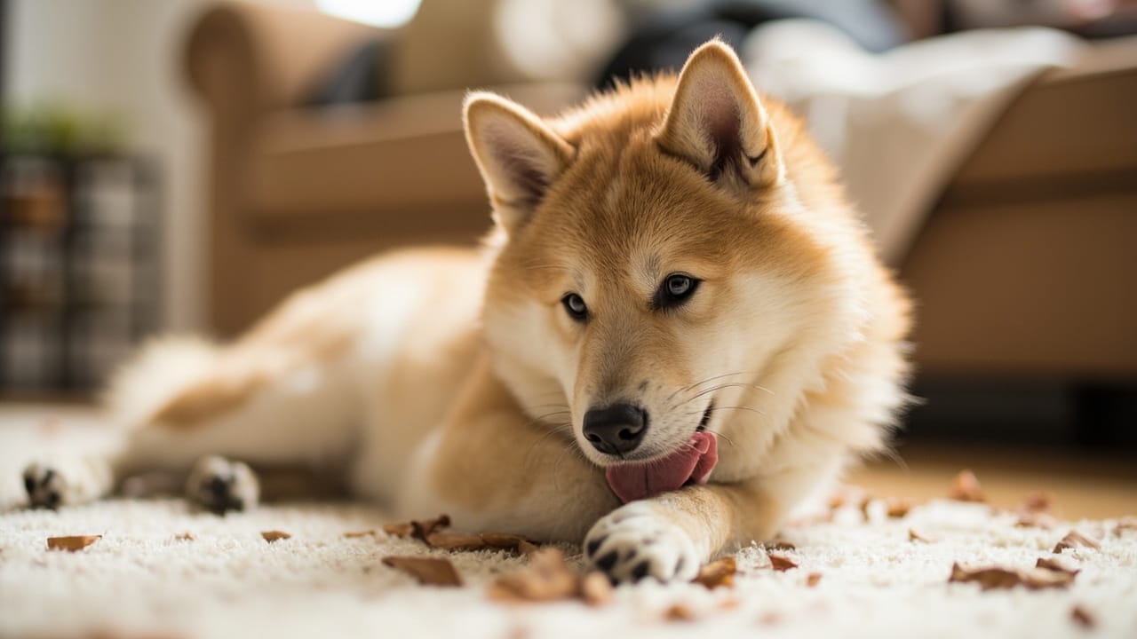 Hvorfor slikker og gnaver min Shiba Inu konstant på sine poter?